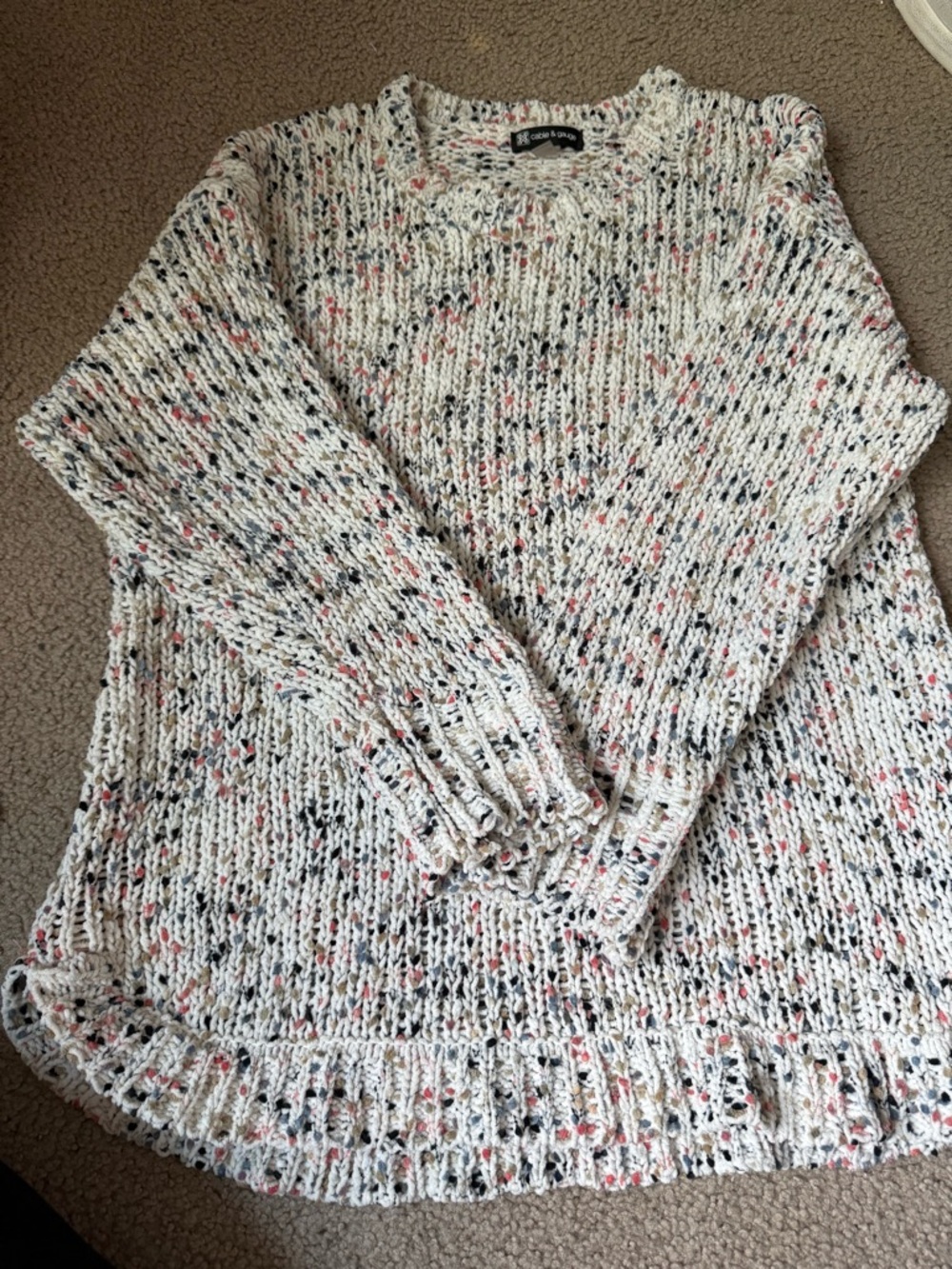 Cable & Gauge Cream Multicolor Speckled Crewneck Sweater
